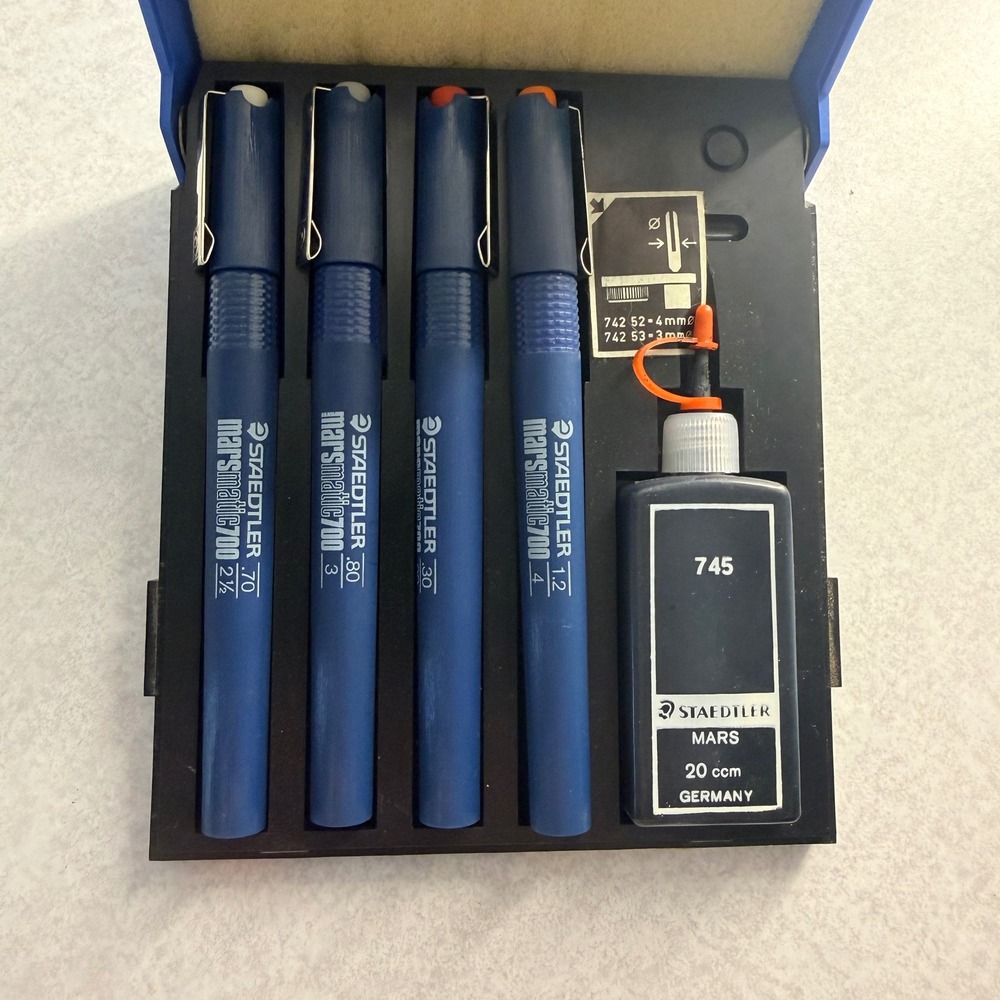 Vintage STAEDTLER Mars 700 S4 Technical Pen Set 0.2 0.3 0.4 0.5 mm Germany